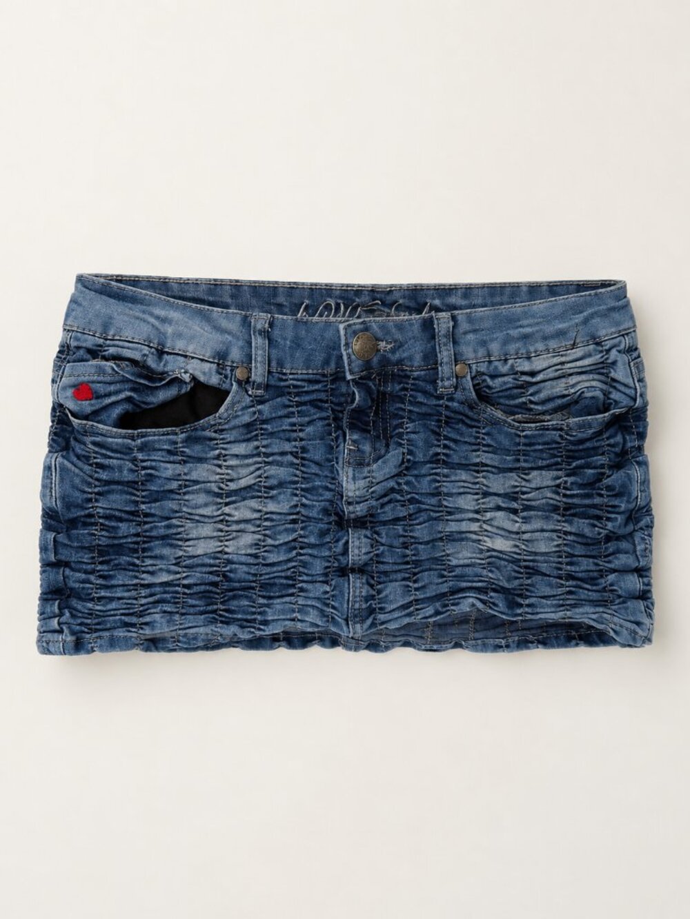 Love LA Ruched Denim Mini Skirt | Size 7 | Y2K Low Rise Micro Mini